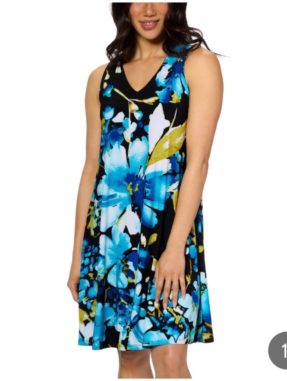 (6) Anne Klein Floral V-Neck Sleeveless Dress - Picture 2 of 4